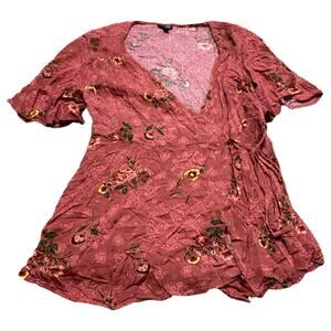Torrid Floral Red Rust Wrap Short Sleeve Blouse Top Shirt Plus Size 1x